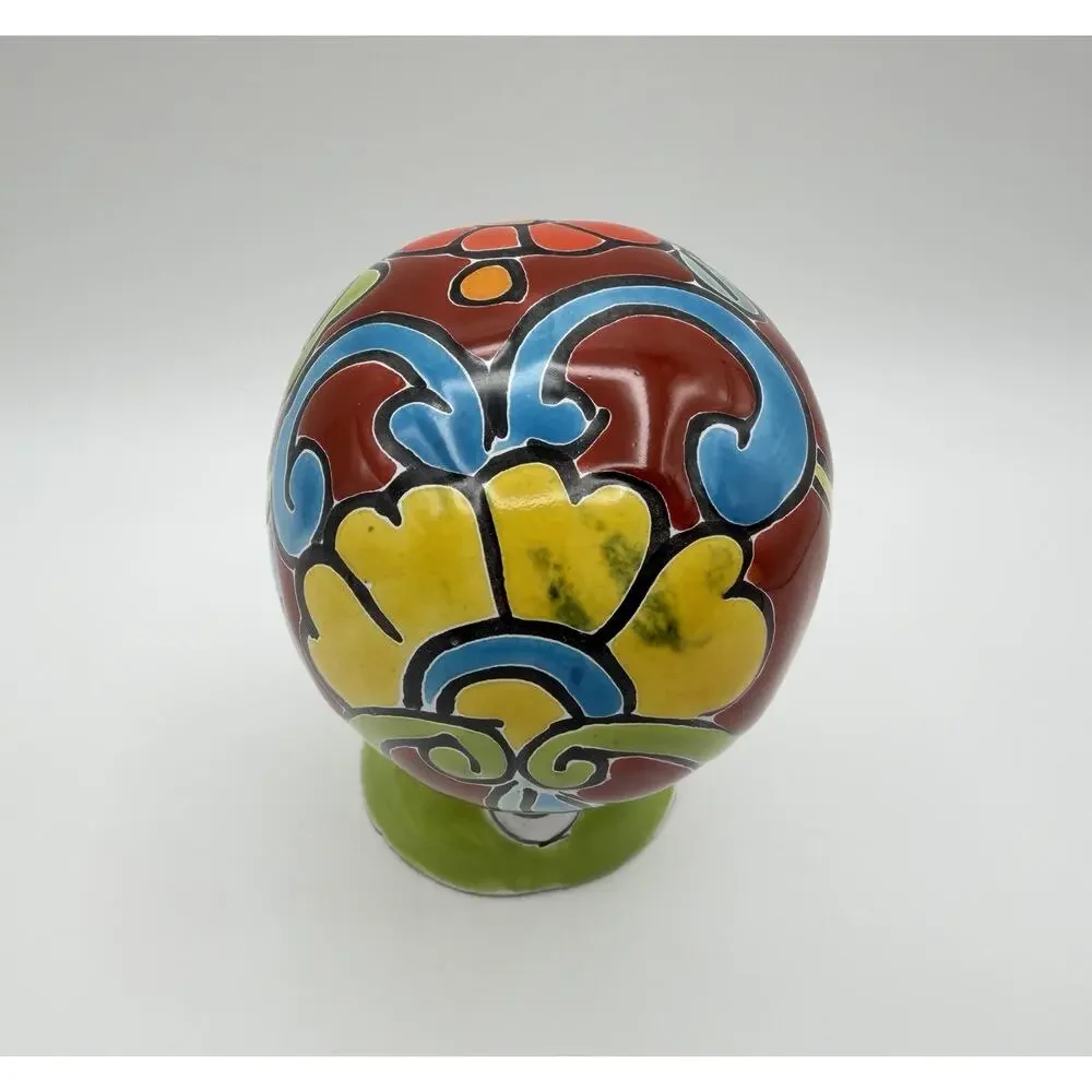 Talavera Mexican Pottery Day of the Dead Skull Figurine 5” Hand Painted Mexico